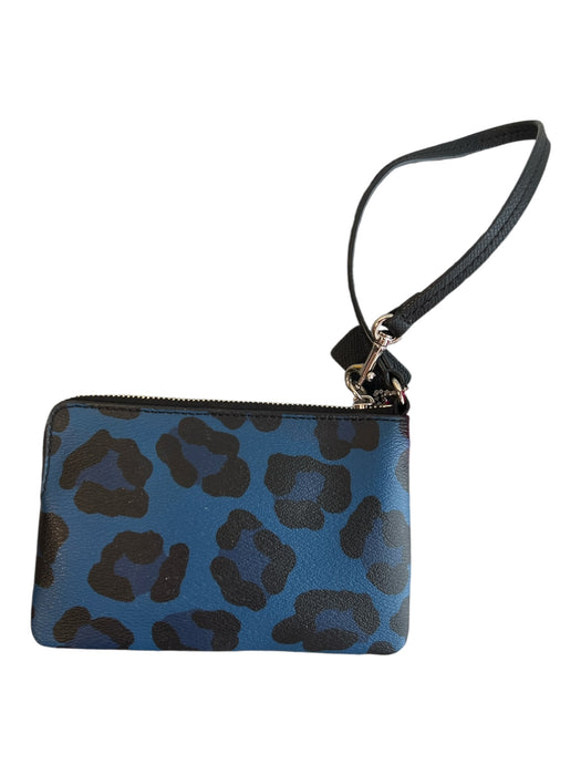 Coach Blue & Black Leather Zip Close Animal Print Wristlet Bag Blue & Black / S