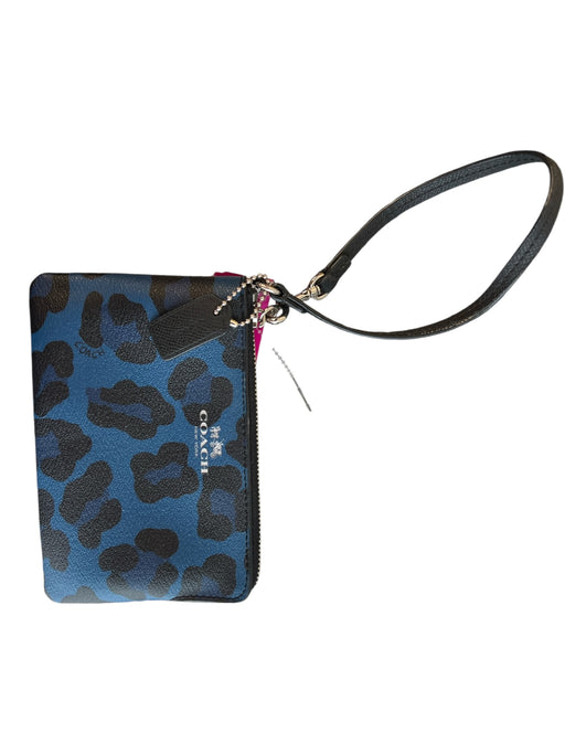 Coach Blue & Black Leather Zip Close Animal Print Wristlet Bag Blue & Black / S