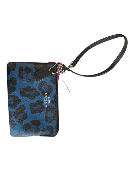 Coach Blue & Black Leather Zip Close Animal Print Wristlet Bag Blue & Black / S
