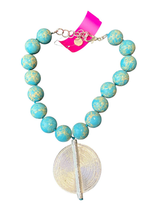 Nest Blue Metal Silver Hardware Beaded Clasp Pendant Necklace Blue
