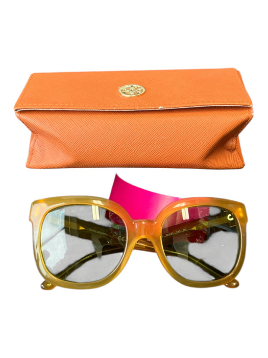 Tory Burch Yellow Plastic Gold hardware Case included Square Sunglasses Yellow