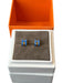 Hermes Blue & Gold Metal Stud H Logo Earrings Blue & Gold