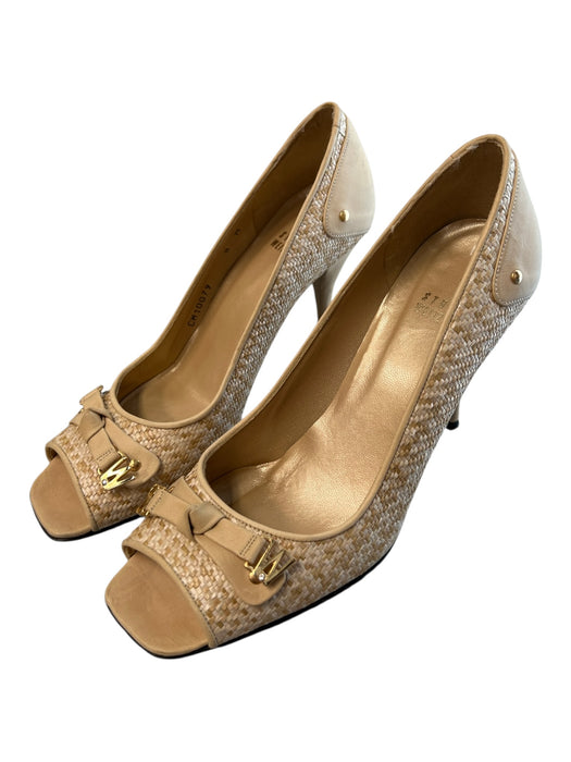 Stuart Weitzman Shoe Size 8 Beige Manmade Material open toe Gold Hardware Shoes Beige / 8