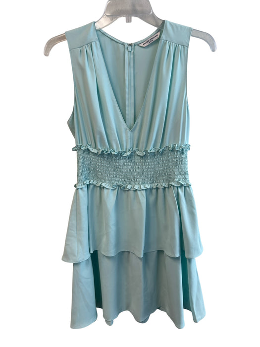 Amanda Uprichard Size S Aqua Blue Polyester Sleeveless V Neck Tiered Dress Aqua Blue / S