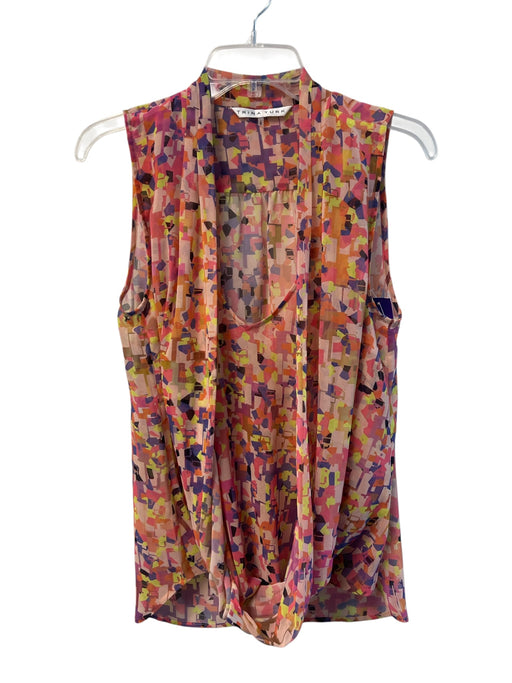 Trina Turk Size L Pink & Multi Polyester Sleeveless Abstract Print Cowl Top Pink & Multi / L