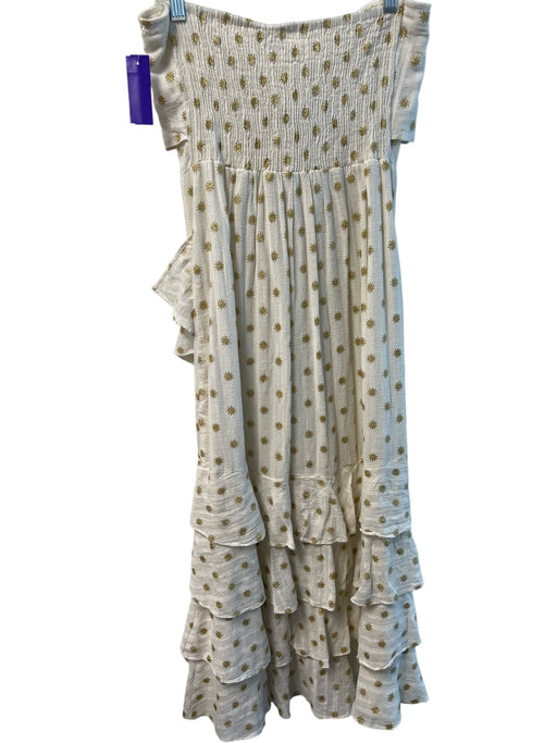 Sundress Size L Beige & Gold Cotton Strapless Tie Detail Flower Detail Dress Beige & Gold / L