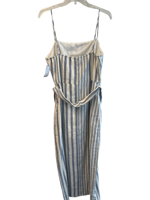 Lavender Brown Size L Blue & White Linen & Cotton Spaghetti Strap Striped Dress Blue & White / L