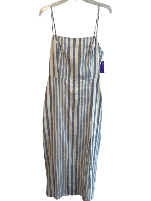 Lavender Brown Size L Blue & White Linen & Cotton Spaghetti Strap Striped Dress Blue & White / L