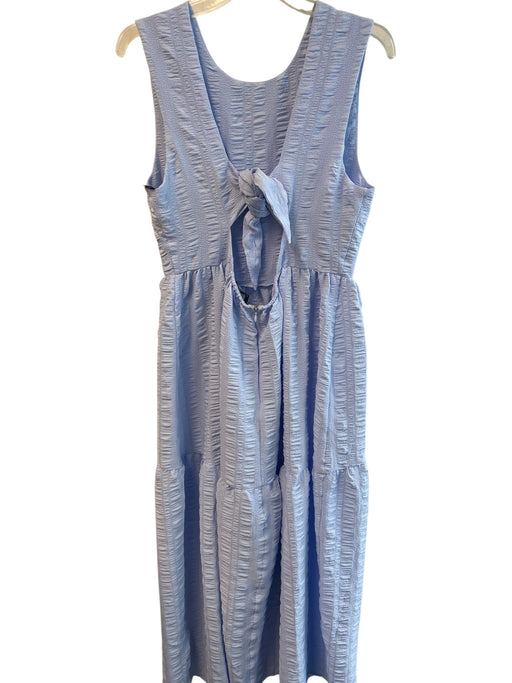 En Saison Size L Blue Polyester Sleeveless solid color Scoop Neck Tie Back Dress Blue / L