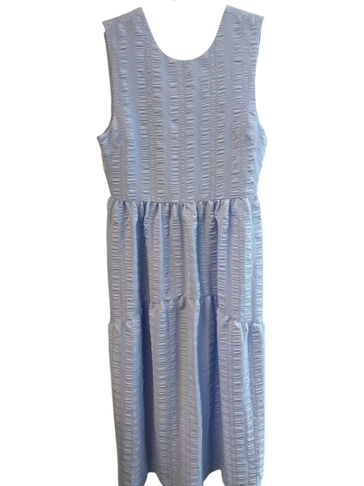 En Saison Size L Blue Polyester Sleeveless solid color Scoop Neck Tie Back Dress Blue / L