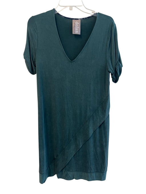 Dolan Size S Green Cupro Short Sleeve solid color V Neck Knee length Dress Green / S