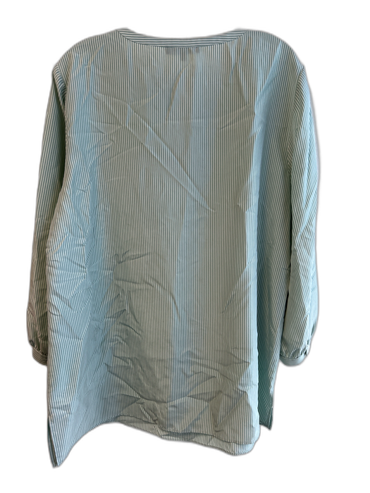 Lafayette 148 Size XL Green & White Silk Long Sleeve Striped V Neck Top Green & White / XL