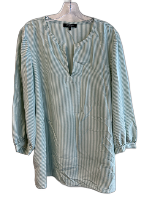Lafayette 148 Size XL Green & White Silk Long Sleeve Striped V Neck Top Green & White / XL