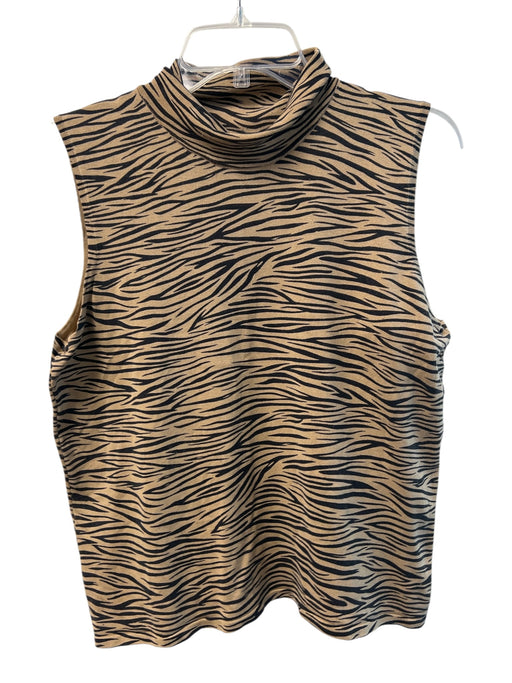 SML Size L Brown & Black Silk Sleeveless Zebra Print high neck Stretch Top Brown & Black / L