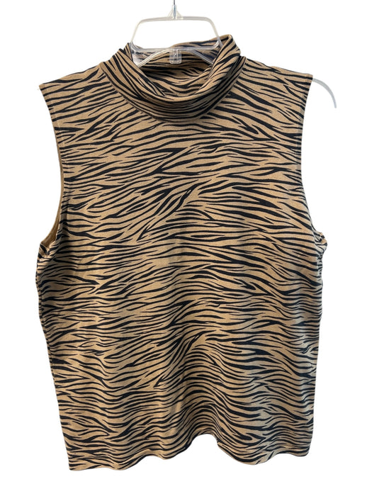 SML Size L Brown & Black Silk Sleeveless Zebra Print high neck Stretch Top Brown & Black / L