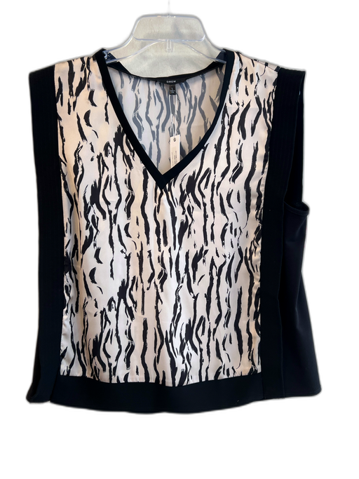 J Crew Size L Black & Tan Polyester Sleeveless Animal Print V Neck Top Black & Tan / L
