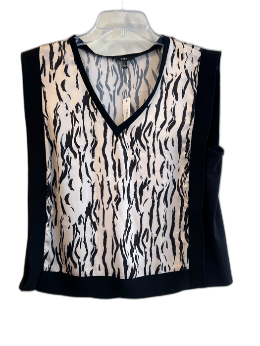 J Crew Size L Black & Tan Polyester Sleeveless Animal Print V Neck Top Black & Tan / L