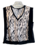 J Crew Size L Black & Tan Polyester Sleeveless Animal Print V Neck Top Black & Tan / L