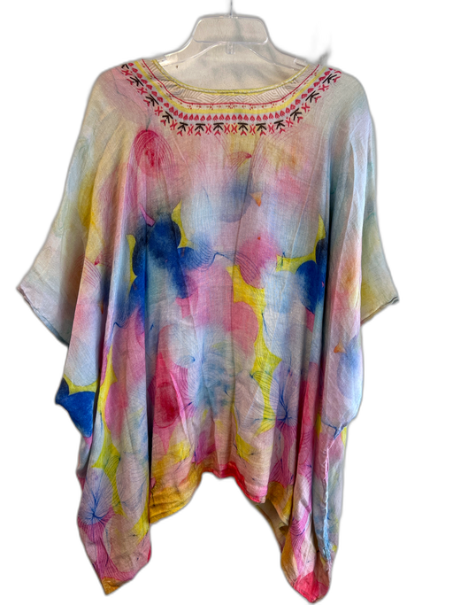 Blink Size One Size Multi Linen V Neck Abstract Print Short Sleeve Tunic Top Multi / One Size