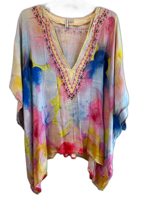 Blink Size One Size Multi Linen V Neck Abstract Print Short Sleeve Tunic Top Multi / One Size