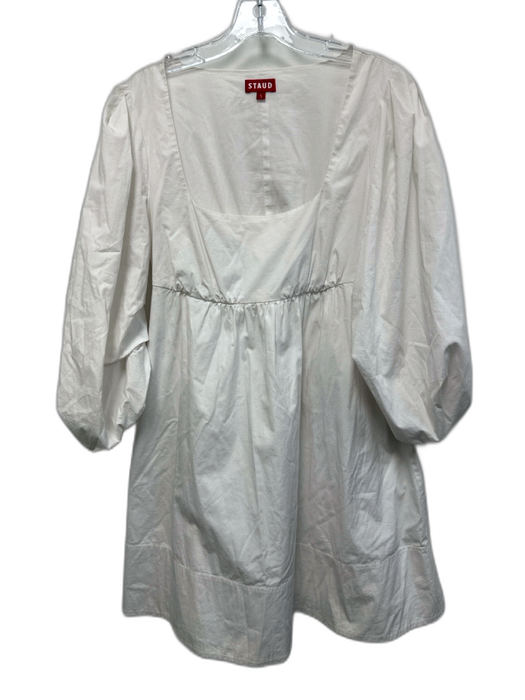 Staud Size S White Cotton Long puff sleeve Wide Neck Knee Length Dress White / S