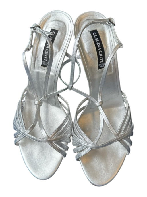 Claudia Ciuti Shoe Size 7.5 Silver Leather Stiletto Strapy Metallic Sandals Silver / 7.5