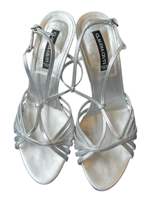 Claudia Ciuti Shoe Size 7.5 Silver Leather Stiletto Strapy Metallic Sandals Silver / 7.5