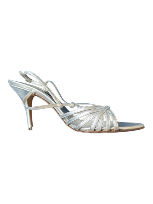 Claudia Ciuti Shoe Size 7.5 Silver Leather Stiletto Strapy Metallic Sandals Silver / 7.5