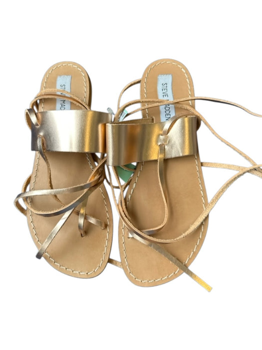 Steve Madden Shoe Size 7.5 Rose Gold Leather Toe Strap Ankle Tie Sandals Rose Gold / 7.5