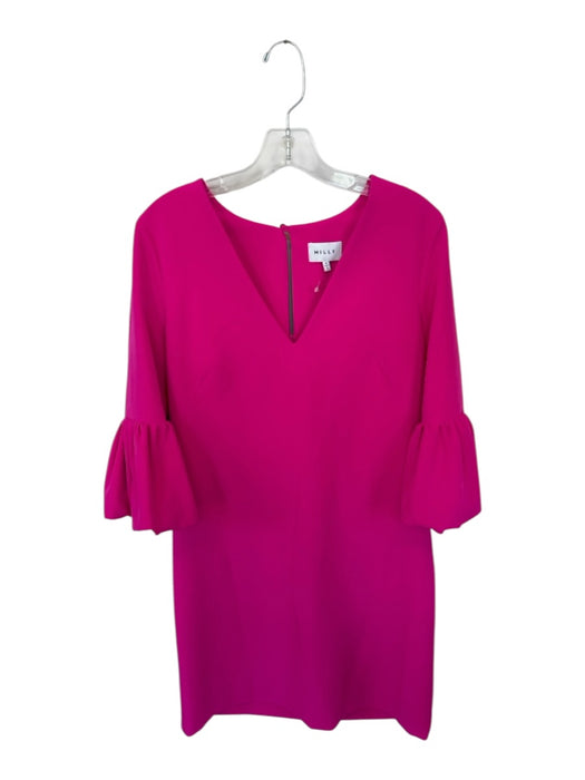 Milly Size 6 Hot pink Polyester Long Bell Sleeve V Neck Dress Hot pink / 6