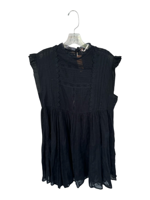 Free People Size S Black Cotton Cap Sleeve Lace Detail Slip Incl Dress Black / S
