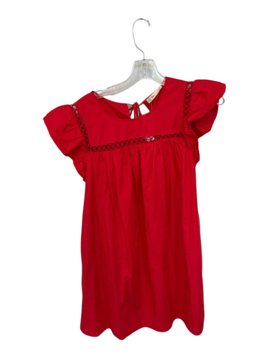 La Ven Size S Red Cotton Flutter Sleeves Circle Cut Outs Back Tie Dress Red / S