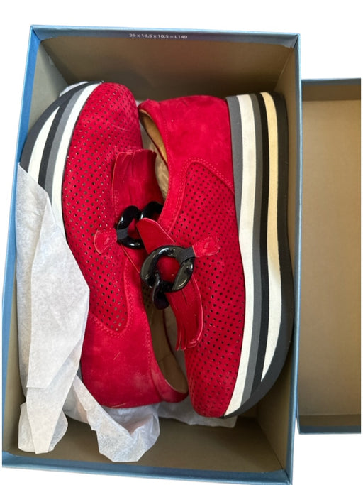 Softwaves Shoe Size 37 Red & Black Suede Platform Chain Perforated Loafers Red & Black / 37