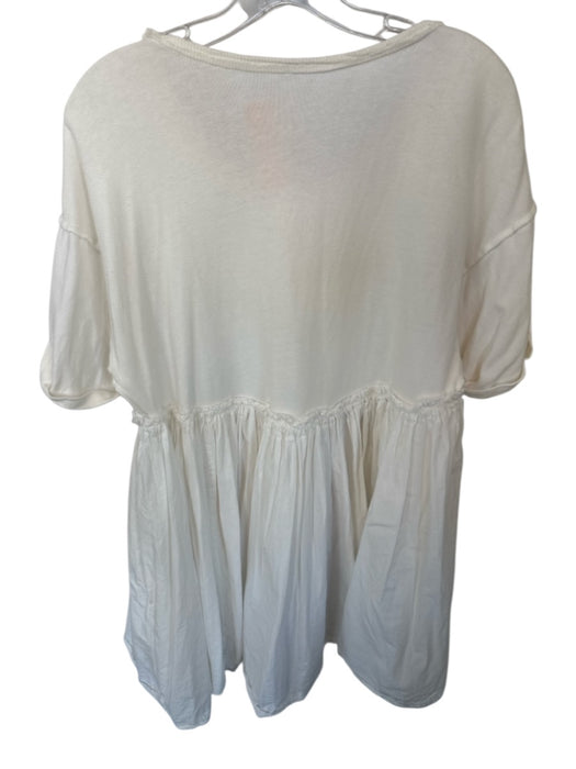 Free People Size XS White Cotton Short Sleeve Pleat Detail Babydoll Dress White / XS