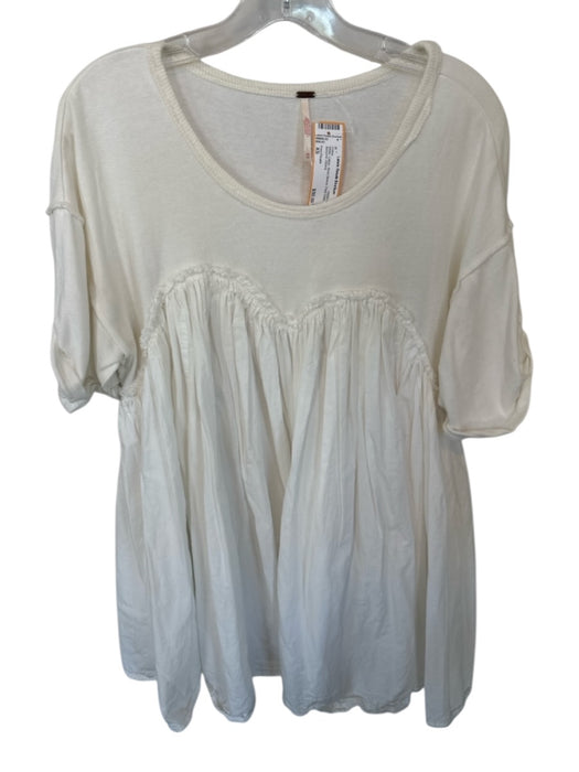 Free People Size XS White Cotton Short Sleeve Pleat Detail Babydoll Dress White / XS