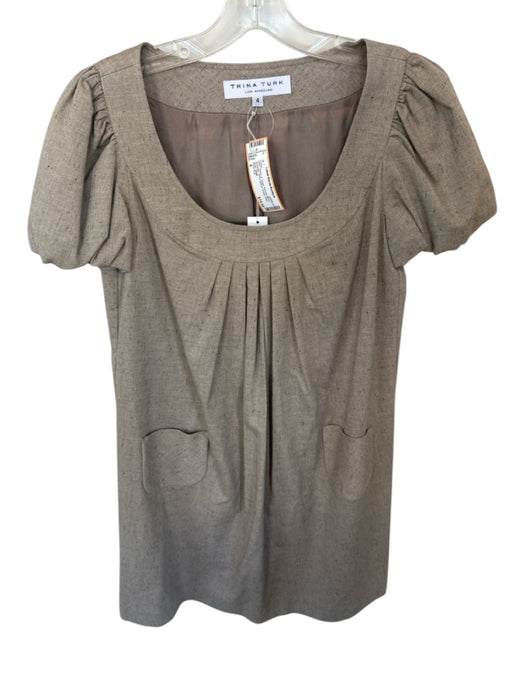 Trina Turk Size 4 Brown & Taupe Viscose Blend Speckled Short Sleeve Dress Brown & Taupe / 4