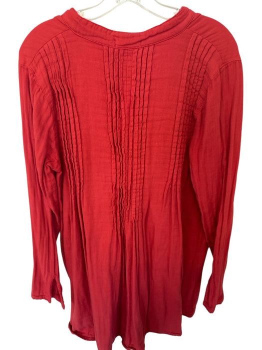 Free People x CP Shades Size S Red Cotton Long Sleeve Pleat Detail Buttons Dress Red / S