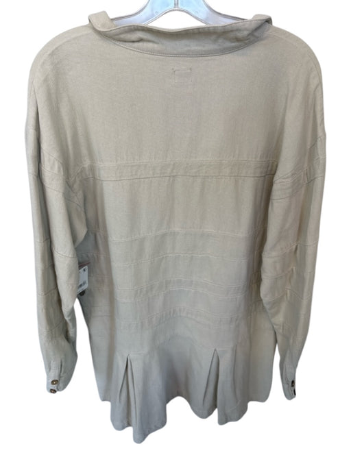 Free-est Size S Khaki Cotton Long Sleeve Buttons Pleat Detail Dress Khaki / S