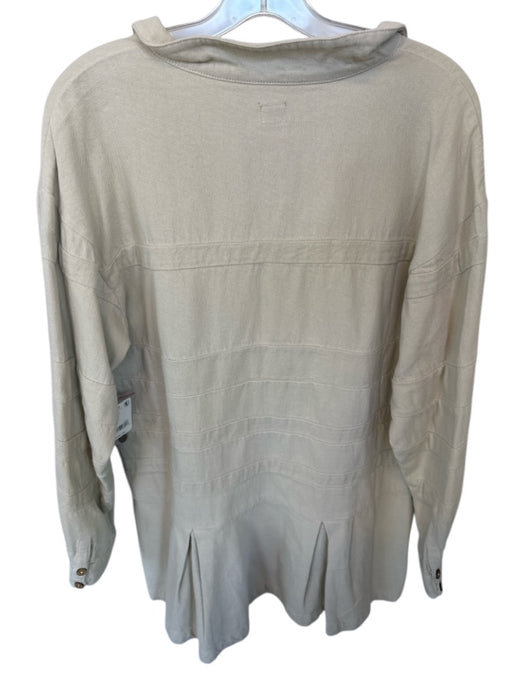 Free-est Size S Khaki Cotton Long Sleeve Buttons Pleat Detail Dress Khaki / S