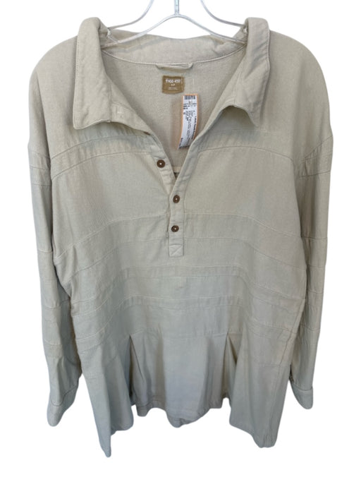 Free-est Size S Khaki Cotton Long Sleeve Buttons Pleat Detail Dress Khaki / S