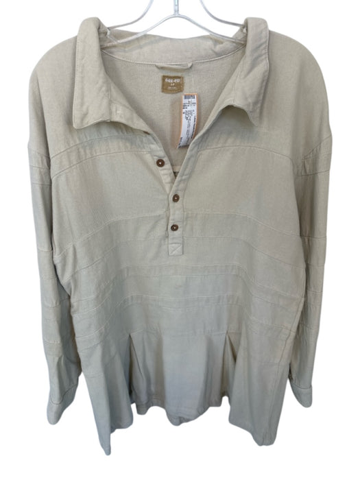 Free-est Size S Khaki Cotton Long Sleeve Buttons Pleat Detail Dress Khaki / S