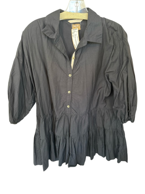 Free-est Size XS Black Cotton Long Balloon Sleeve Button Down Babydoll Dress Black / XS