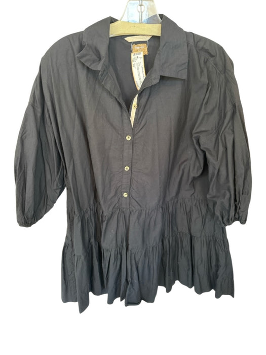 Free-est Size XS Black Cotton Long Balloon Sleeve Button Down Babydoll Dress Black / XS