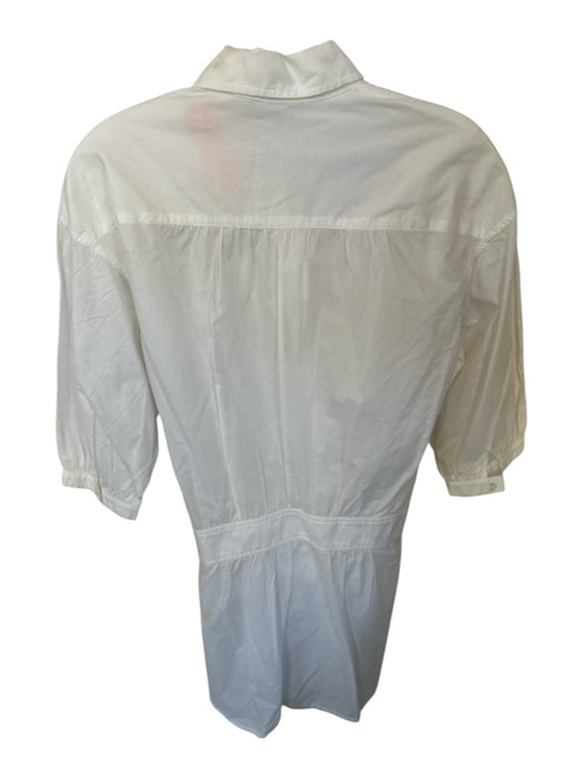 Vince Size S White Cotton Long Balloon Sleeve Button Down Attached Belt Dress White / S