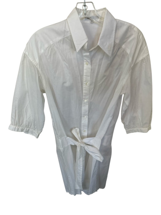 Vince Size S White Cotton Long Balloon Sleeve Button Down Attached Belt Dress White / S