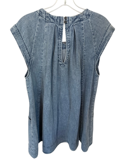 Free People Size XS Light Wash Cotton Cap Sleeve Pleat Detail Keyhole Back Dress Light Wash / XS