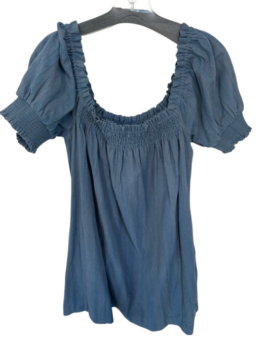 Free People Size XS Navy Cotton Off Shoulder Short Sleeve Lines Dress Navy / XS