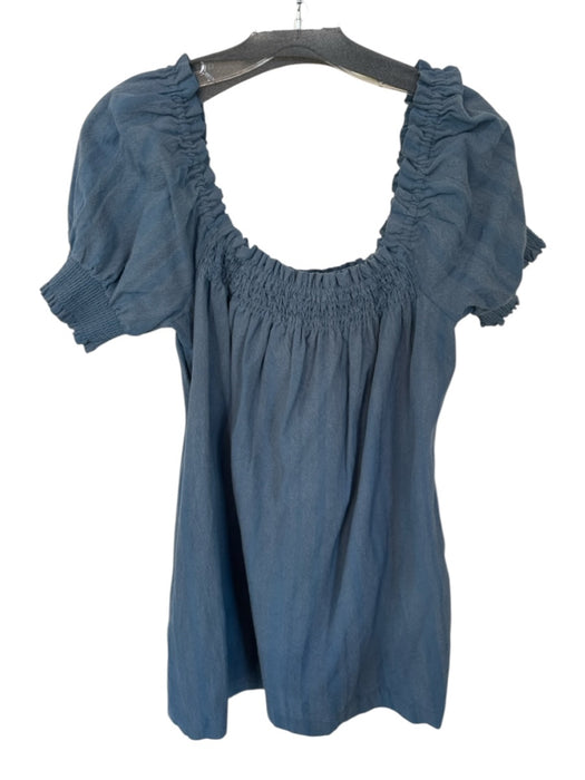 Free People Size XS Navy Cotton Off Shoulder Short Sleeve Lines Dress Navy / XS