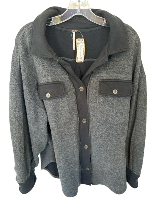 Free People Size S Charcoal & Black Cotton Blend Fuzzy Long Sleeve Jacket Charcoal & Black / S