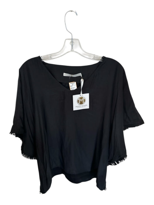 Marie Oliver Size XS Black Batwing Sleeves Fringe V Neck Top Black / XS
